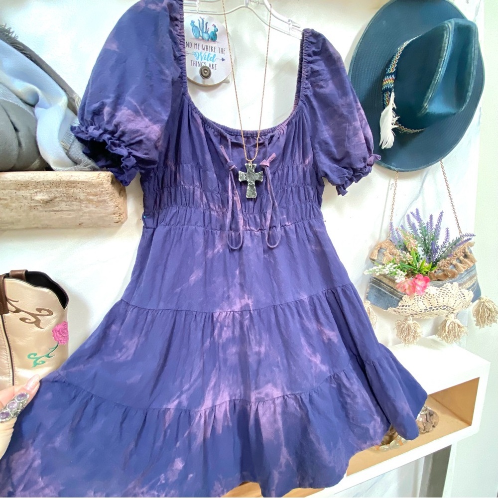 Artisan Aurora Tie Dye Purple Babydoll Dress - Picture 5 of 15